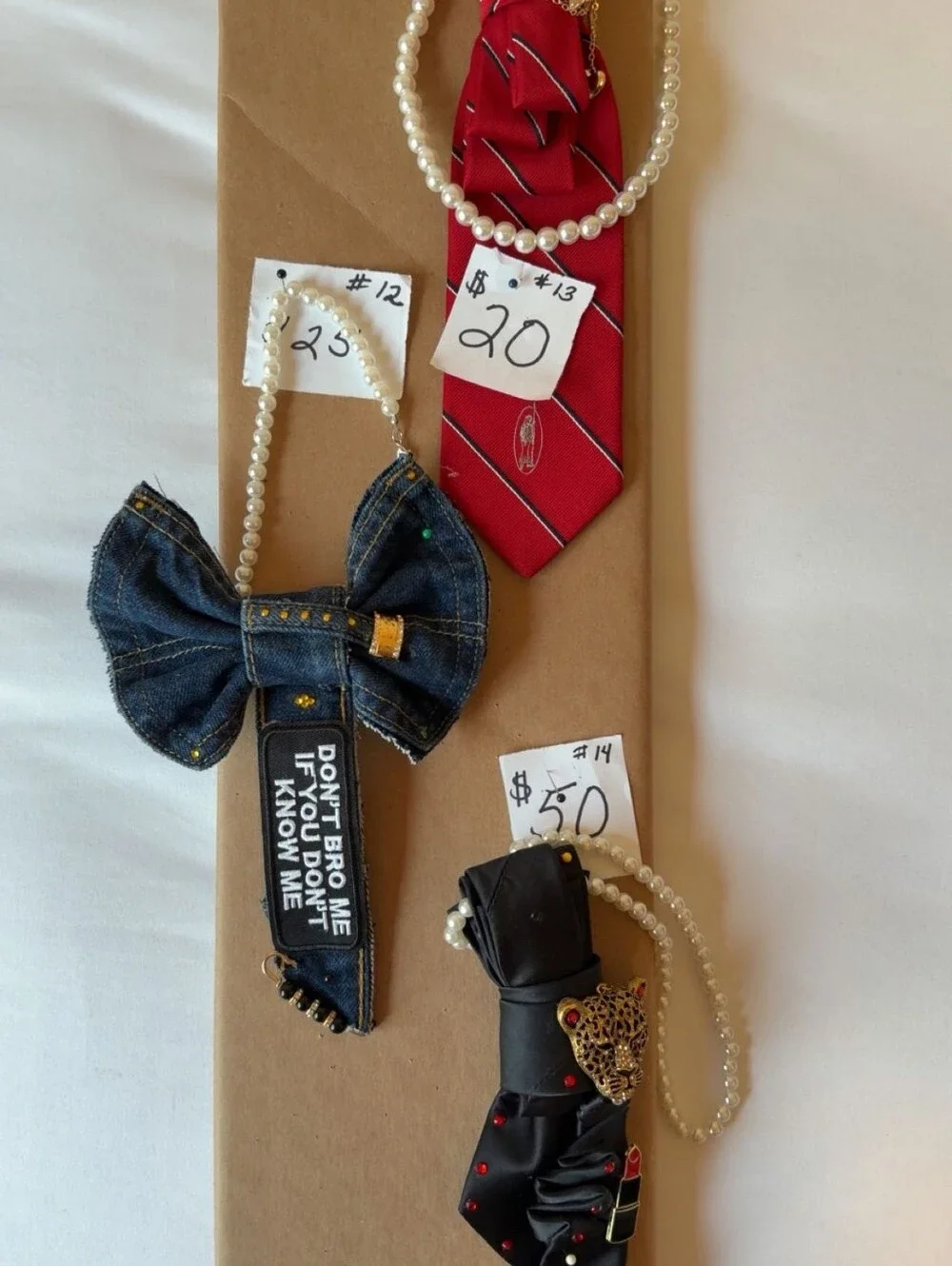 Denim 24/7 Pearl-Accent Denim Bow Necklace with LOVE Pendant